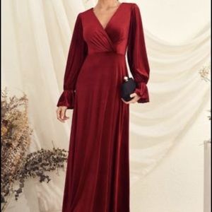 Never Worn -Surplice Neck Flounce Sleeve Velvet Dress